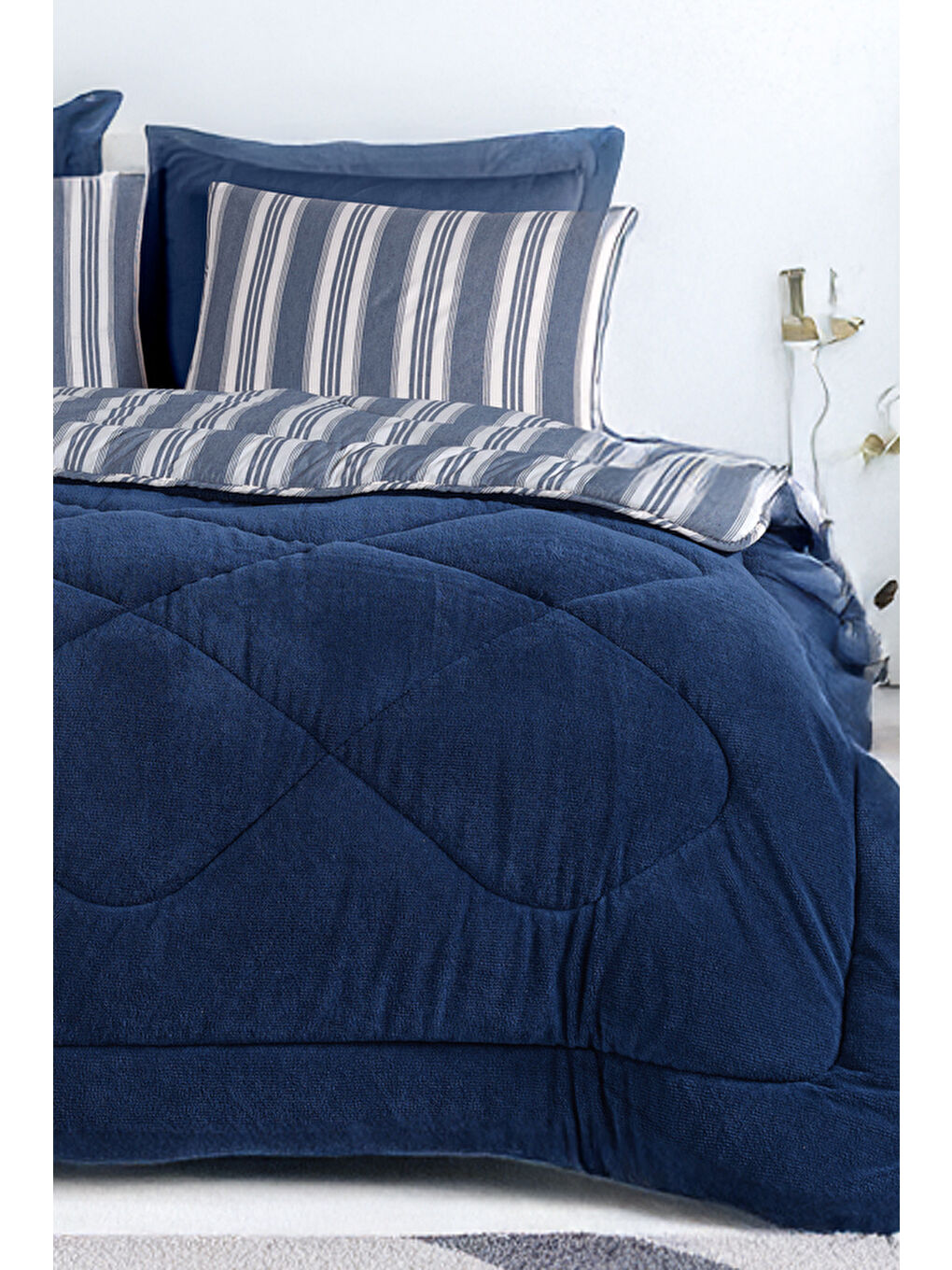 Comfort Set Yeni Nesil Wellsoft Yorganlı 2 Parça Tek Kişilik Soft Line Lacivert-1