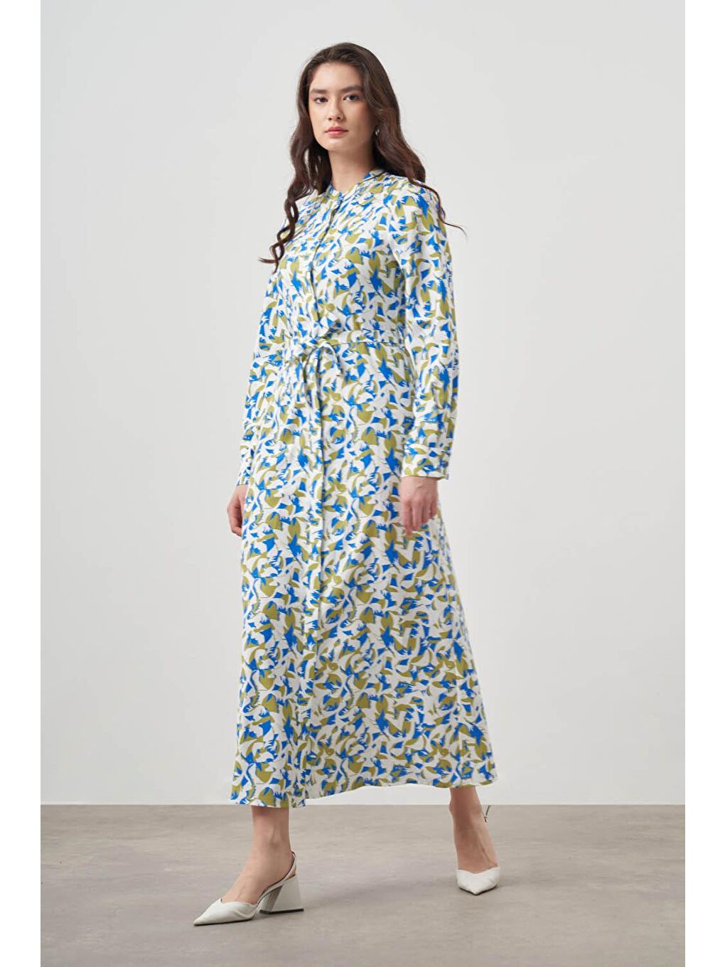 Karışık Botanik Desenli Mix Tokalı Elbise-2