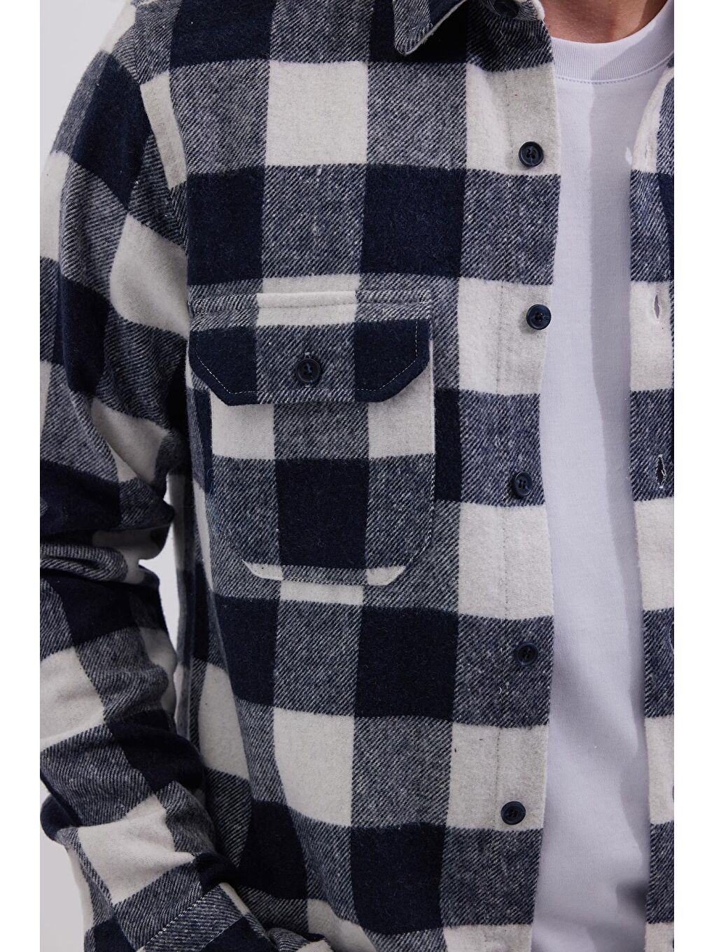 Karışık Erkek Slim Fit Dar Kesim Uzun Kollu Kapaklı Çift Cepli Kareli Kışlık Oduncu Gömlek-2