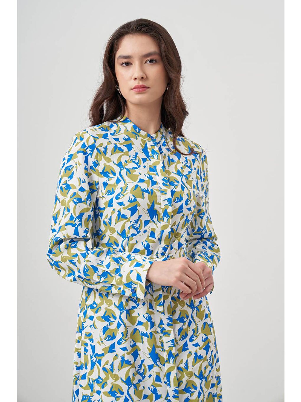 Karışık Botanik Desenli Mix Tokalı Elbise-3