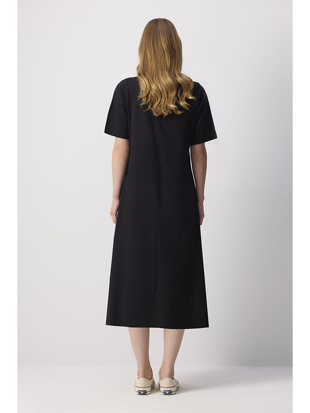 Siyah %100 Pamuklu Kısa Kollu Örme Elbise-3