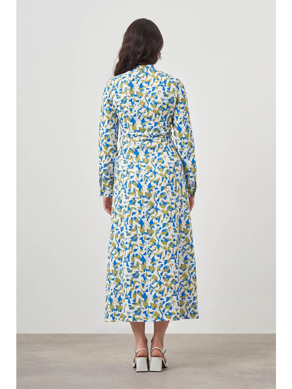 Karışık Botanik Desenli Mix Tokalı Elbise-4