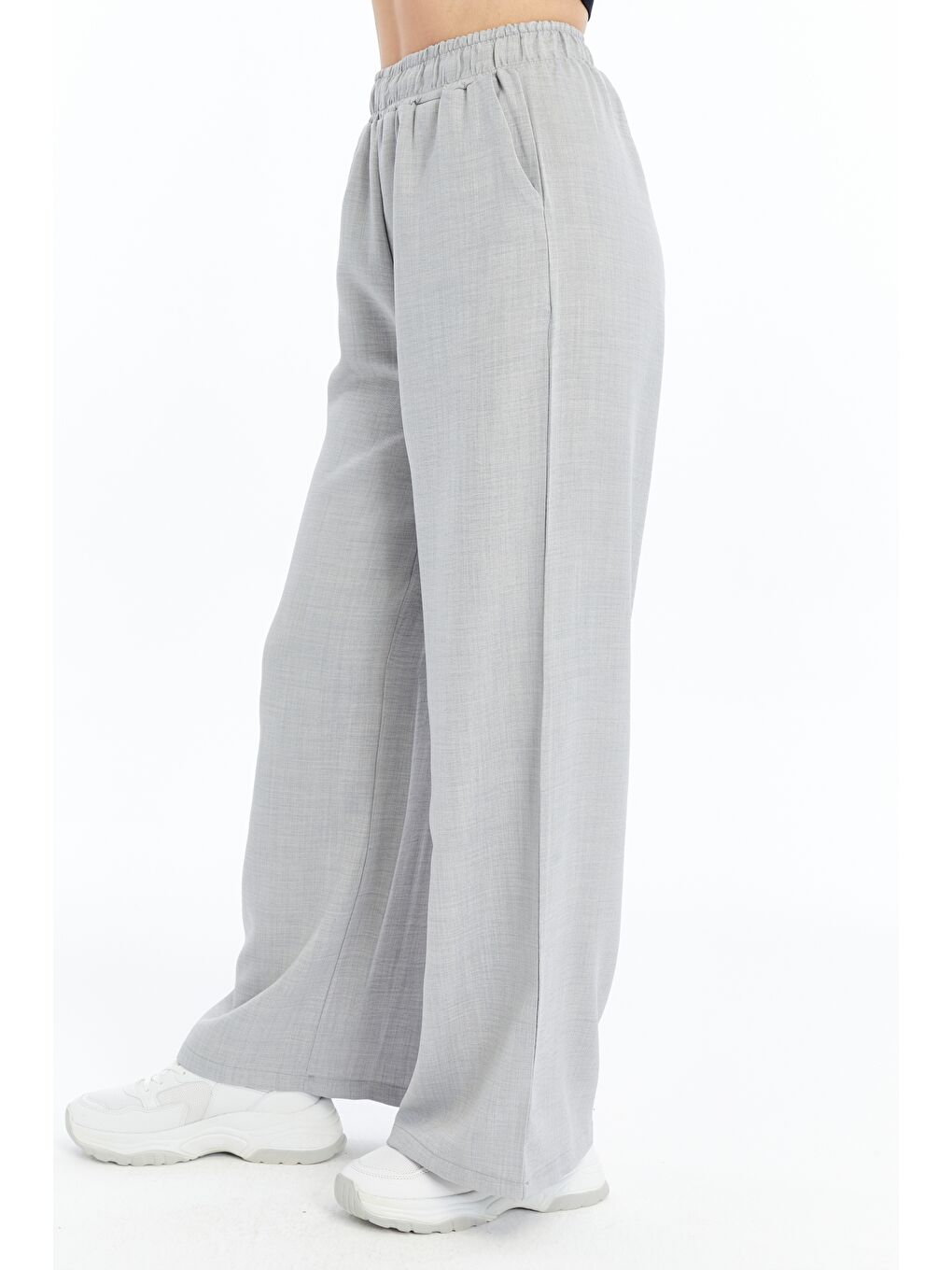 Gri Kadın Pantolon Keten Karışımlı Belİ Lastikli Kırışmaz Pantolon KETEN-PANTOLON-5