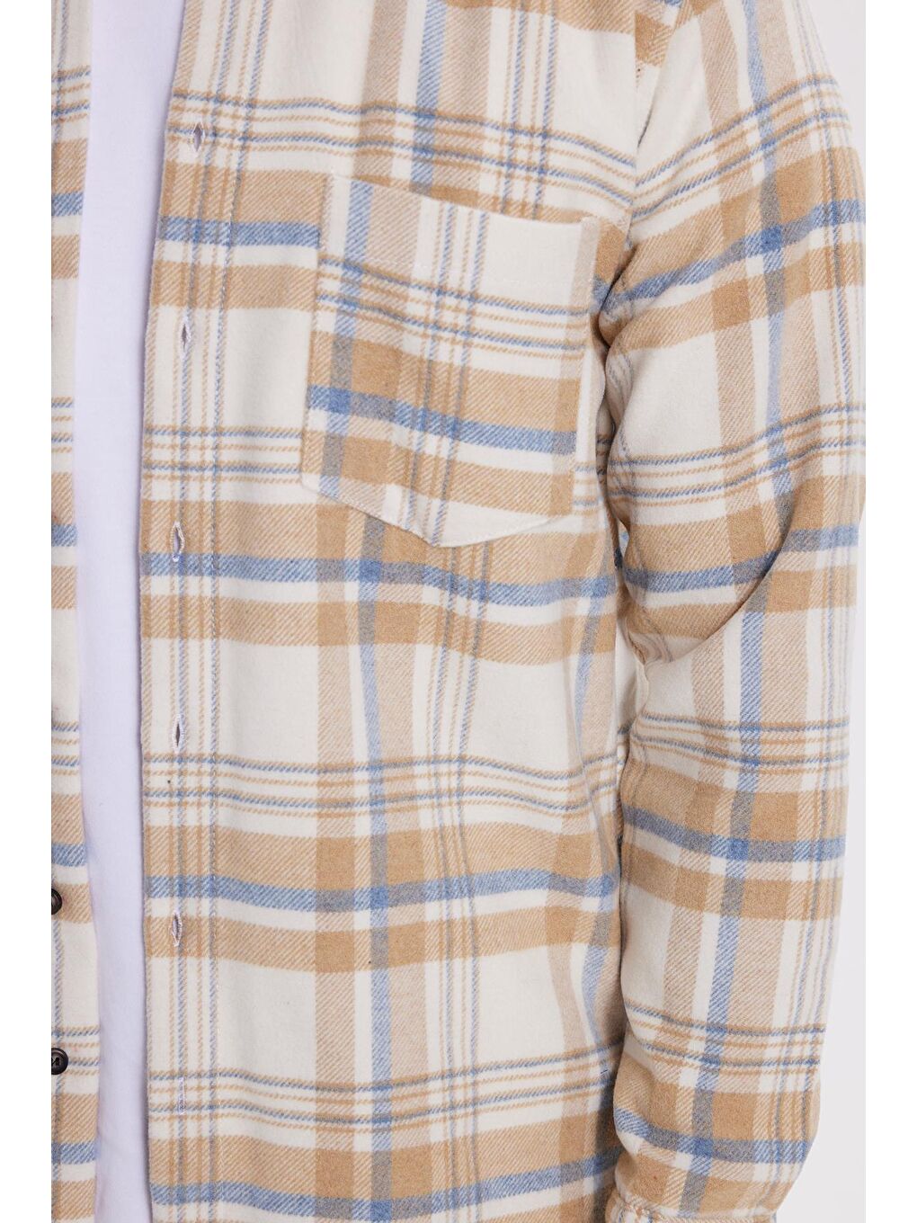 Ekru Erkek Regular Fit Rahat Kesim Kışlık Kareli Oduncu Gömlek-2