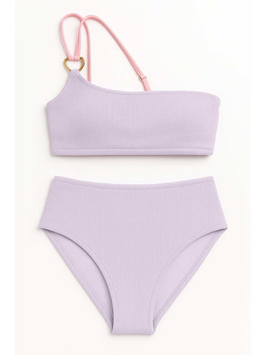 Kadın Kalp Aksesuarlı Tek Omuz Bikini Takımı Lila