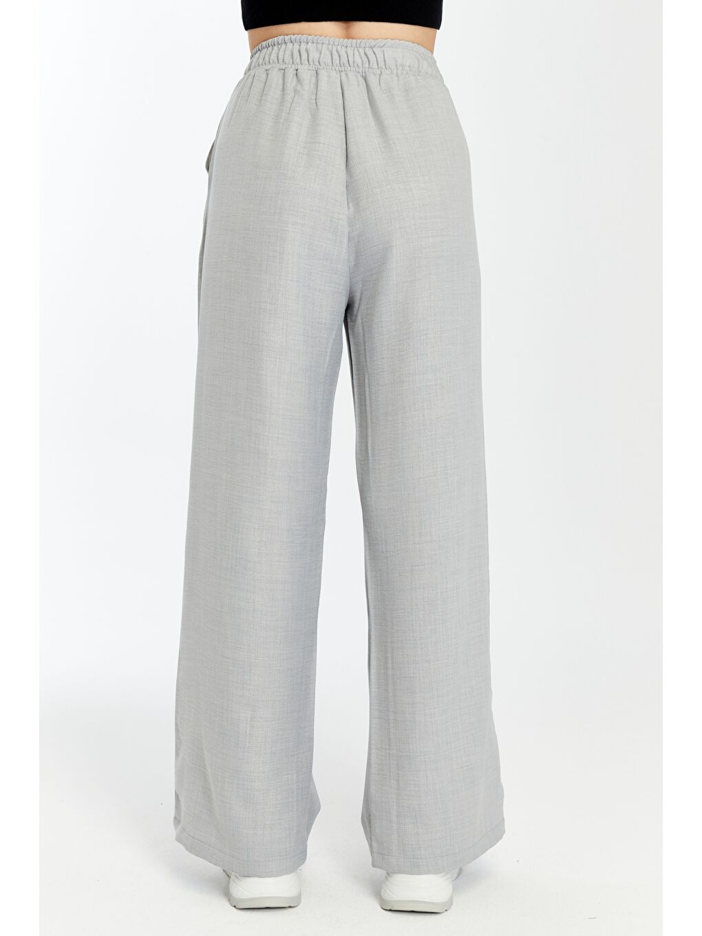 Gri Kadın Pantolon Keten Karışımlı Belİ Lastikli Kırışmaz Pantolon KETEN-PANTOLON-6