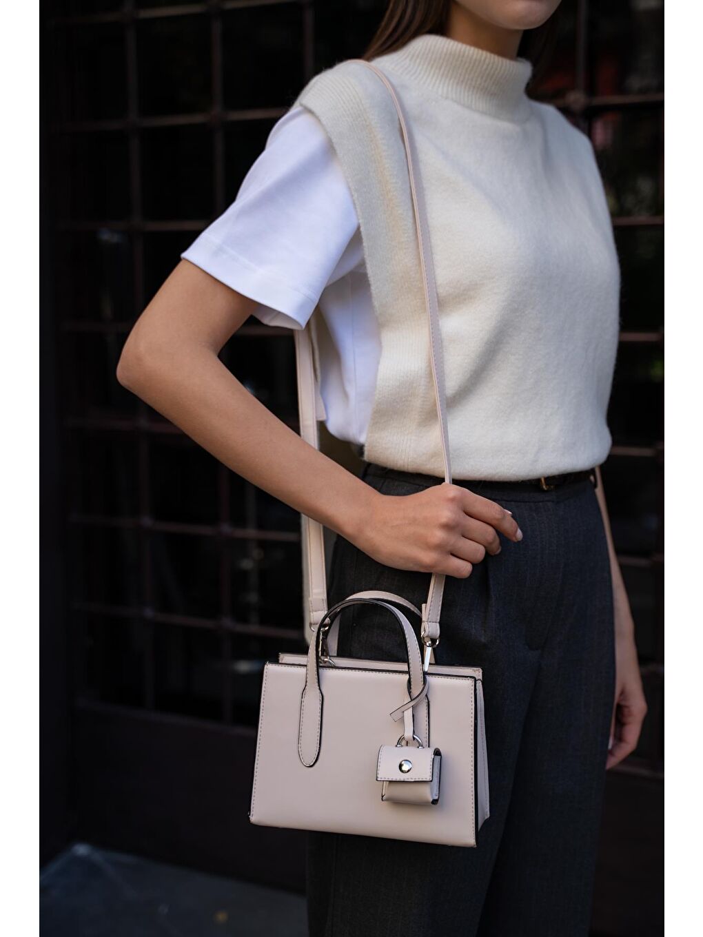 Ekru Safiano Küçük Shopper Kadın Çanta - Krem