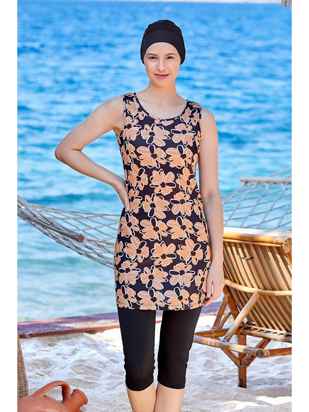 Sıfır Kol Yarı Kapalı Mayo Freyja 9314 Siyah