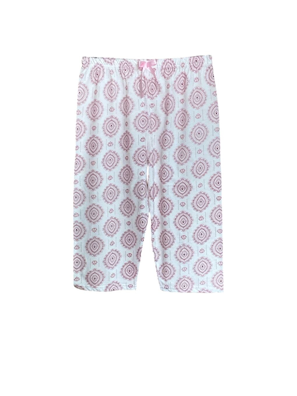 Kadın Pembe  Pamuklu Lastikli Rahat Kapri Pijama Altı