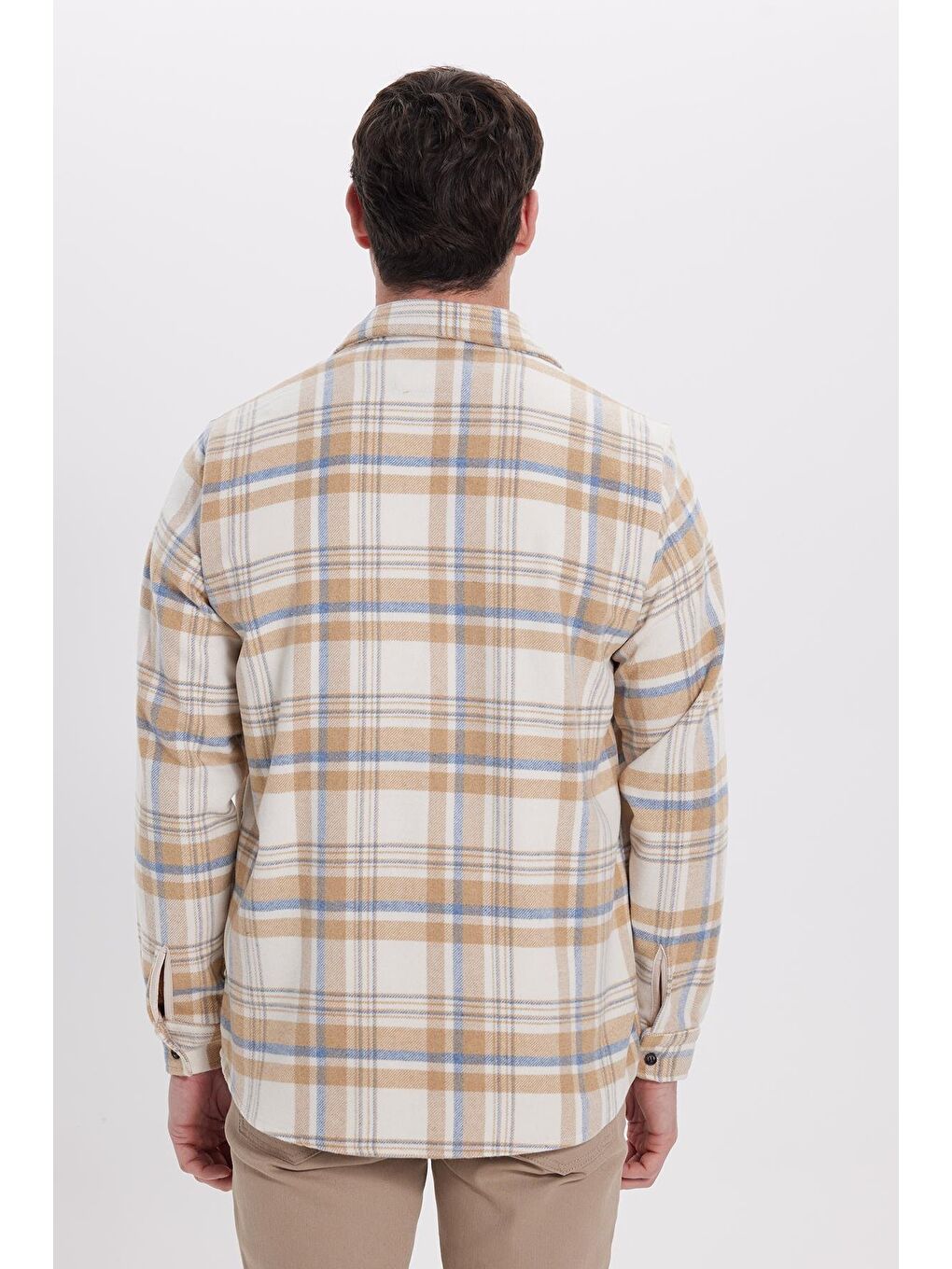 Ekru Erkek Regular Fit Rahat Kesim Kışlık Kareli Oduncu Gömlek-6