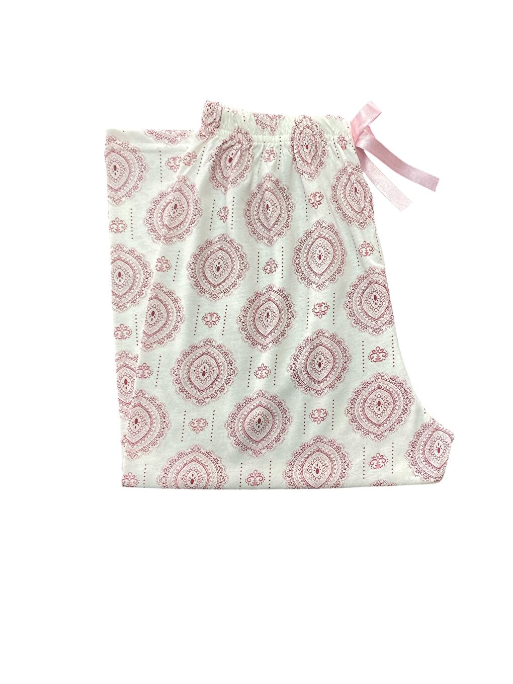 Kadın Pembe  Pamuklu Lastikli Rahat Kapri Pijama Altı-2