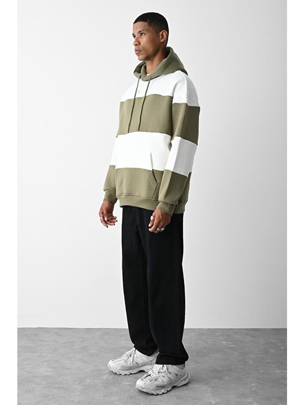 VAMOSCLO Haki Kapüşonlu Oversize Sweatshirt - 1