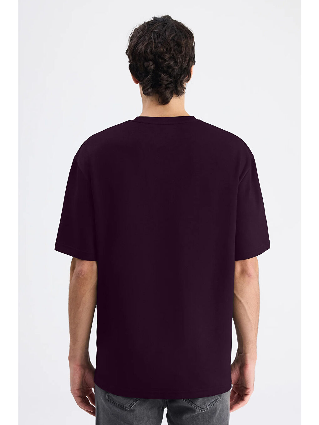Comfort Kalıp Mürdüm Yumuşak Viskon Karışımlı Rahat Bisiklet Yaka Tişört-2