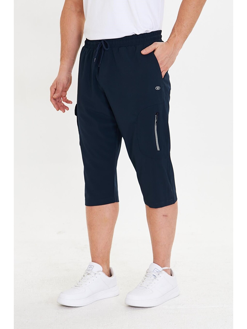 Erkek Büyük Beden Stretchfit Kargo Cepli Esnek Kapri Lacivert -6035b-4