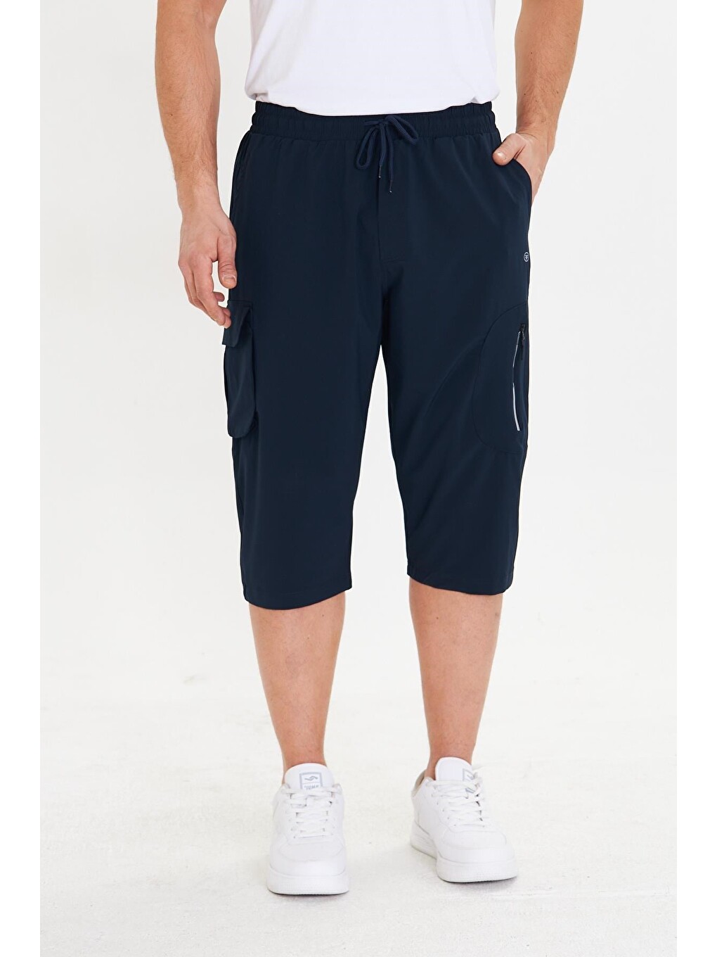 Erkek Büyük Beden Stretchfit Kargo Cepli Esnek Kapri Lacivert -6035b-5