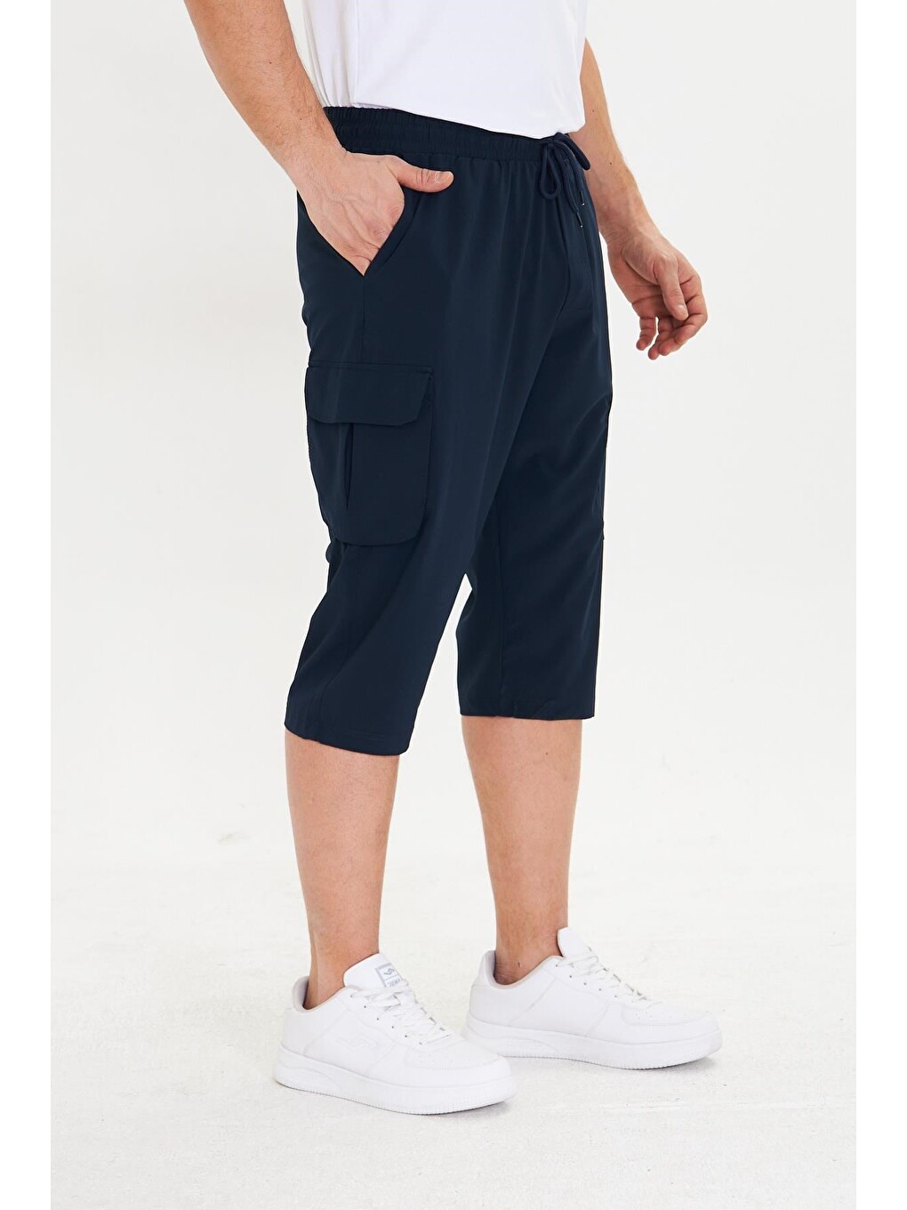 Erkek Büyük Beden Stretchfit Kargo Cepli Esnek Kapri Lacivert -6035b-6