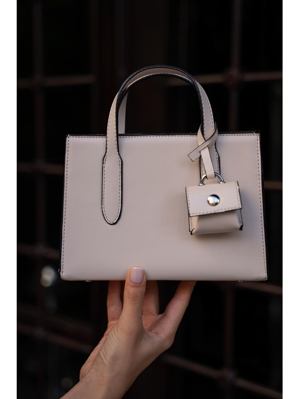 Ekru Safiano Küçük Shopper Kadın Çanta - Krem-3