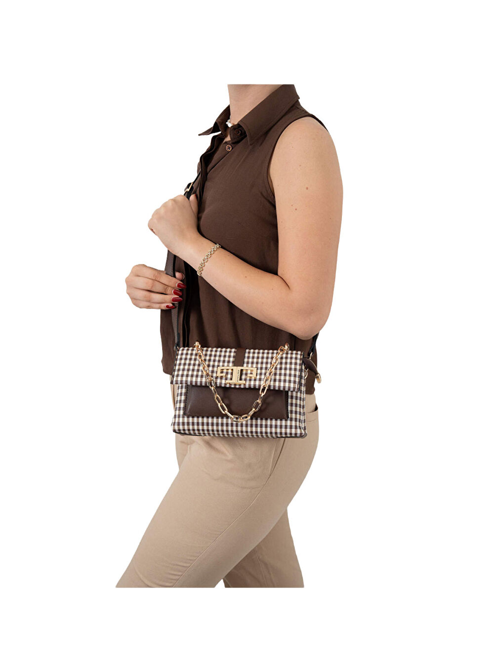 Kahverengi Kadın Çapraz Çanta 1148-47683 SILVER POLO ÇAPRAZ BAYAN ÇANTASI M191 KAHVE SARI-MAT KAHVE