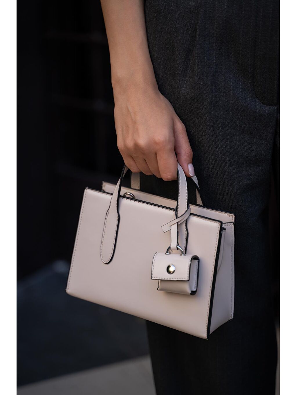 Ekru Safiano Küçük Shopper Kadın Çanta - Krem-4