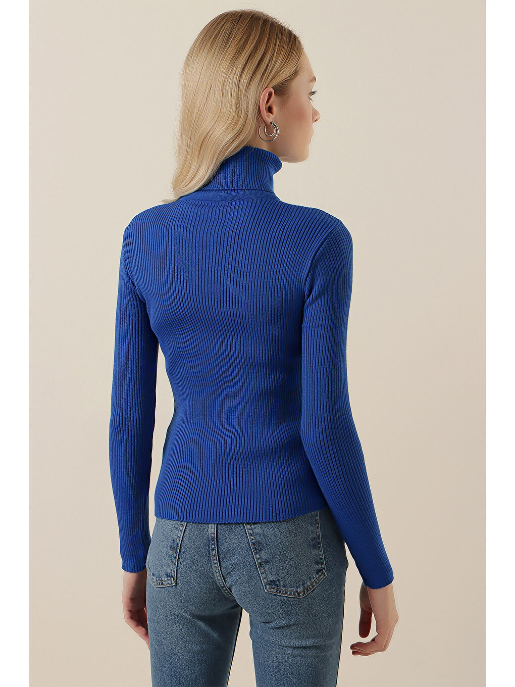 Mavi 15796 Balıkçı Yaka Fitilli Kazak - Saks-6