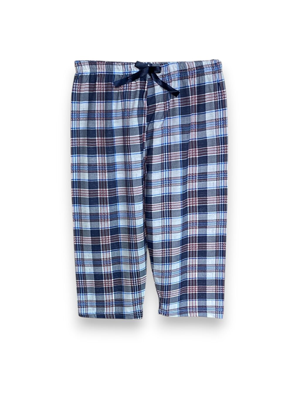 Kadın Mavi Pamuklu Lastikli Rahat Kapri Pijama Altı