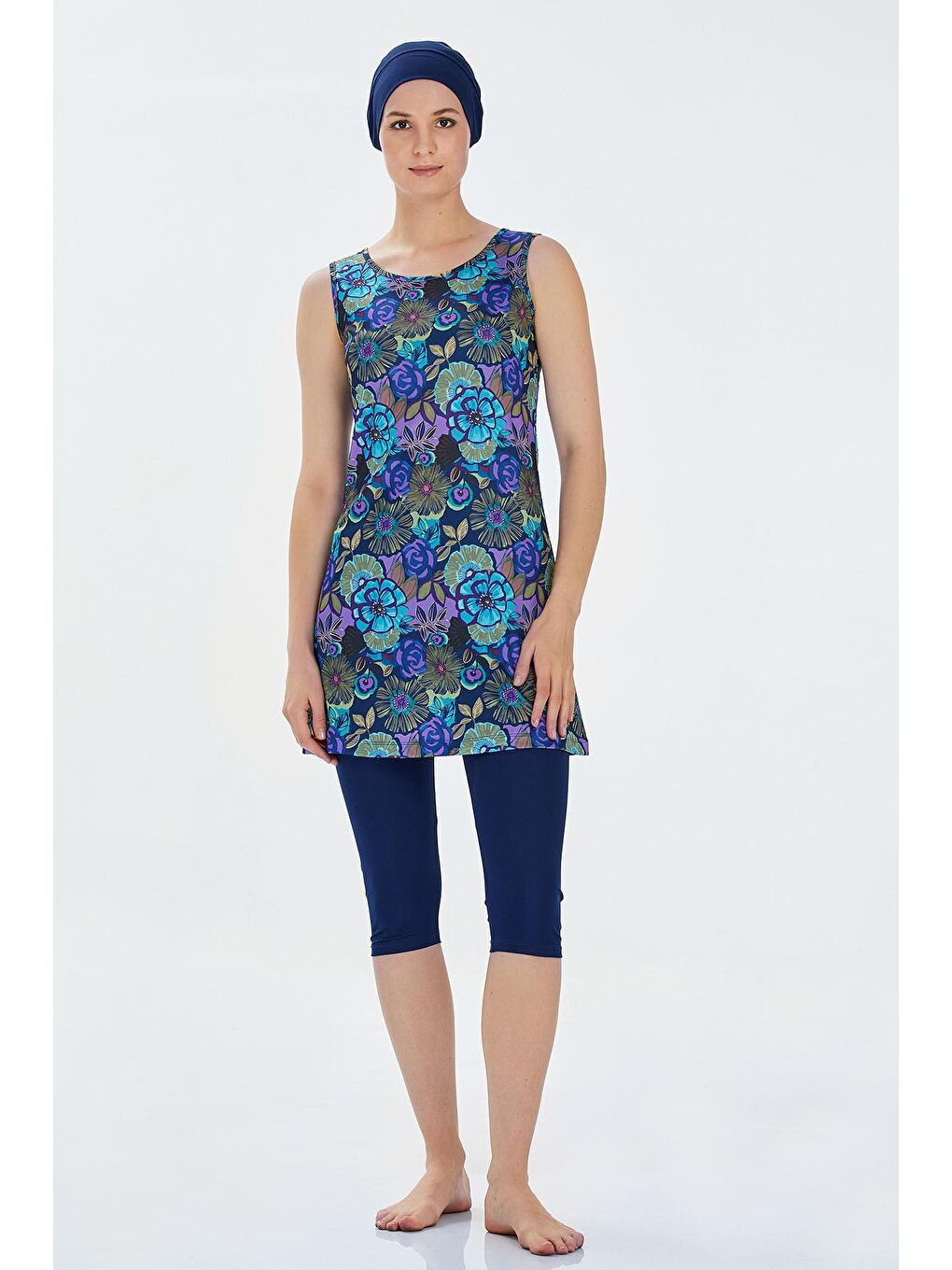 Sıfır Kol Yarı Kapalı Mayo Farren 9315 Koyu Lacivert-1