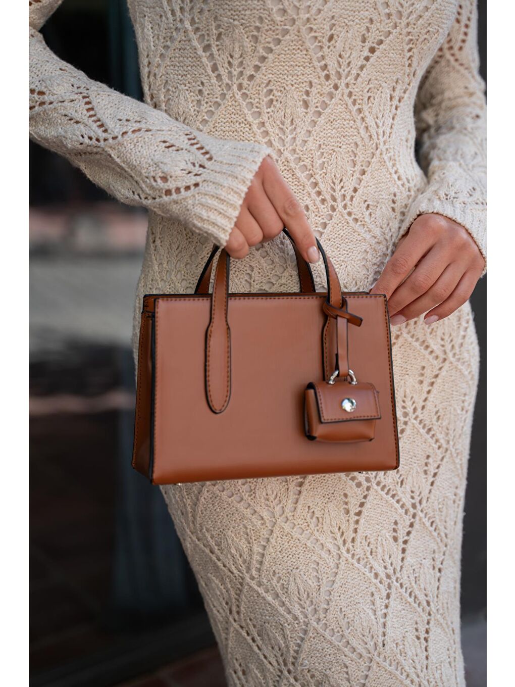 Kahverengi Safiano Küçük Shopper Kadın Çanta - Taba