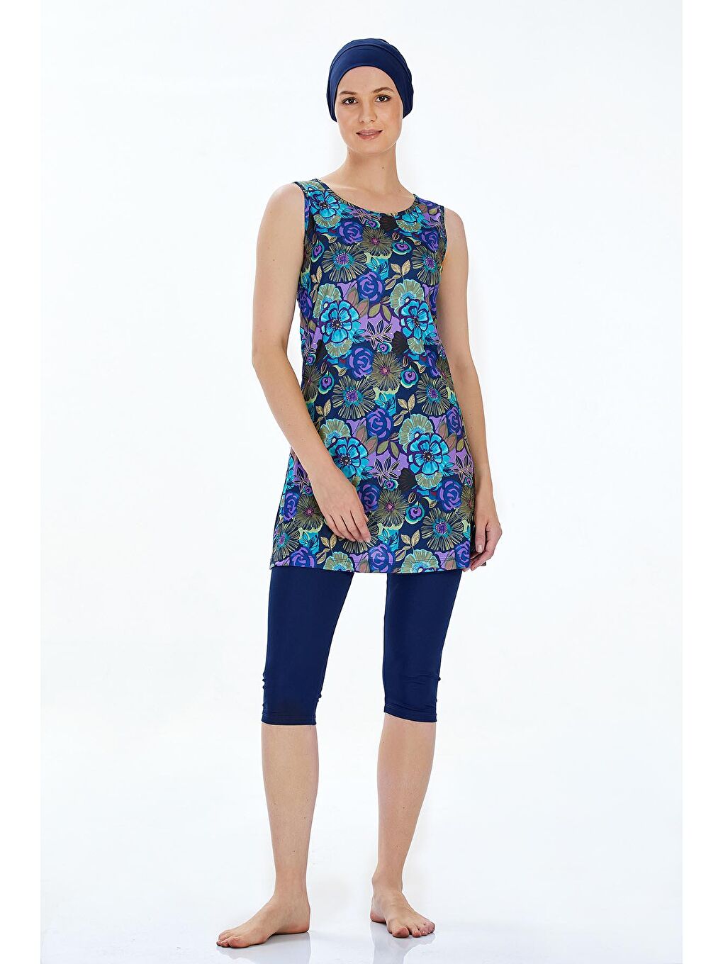 Sıfır Kol Yarı Kapalı Mayo Farren 9315 Koyu Lacivert-2