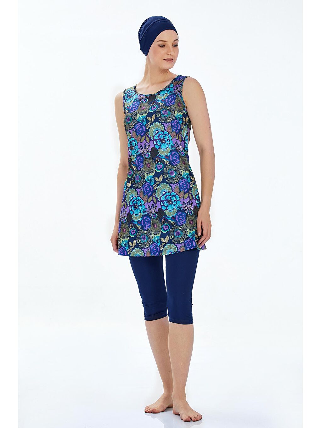 Sıfır Kol Yarı Kapalı Mayo Farren 9315 Koyu Lacivert-3