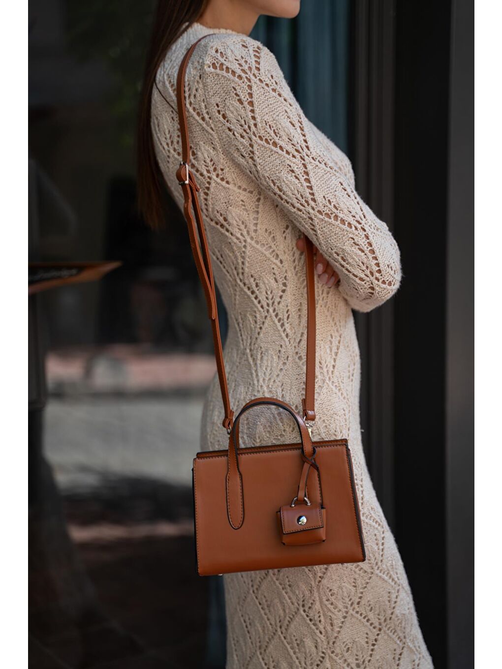 Kahverengi Safiano Küçük Shopper Kadın Çanta - Taba-1