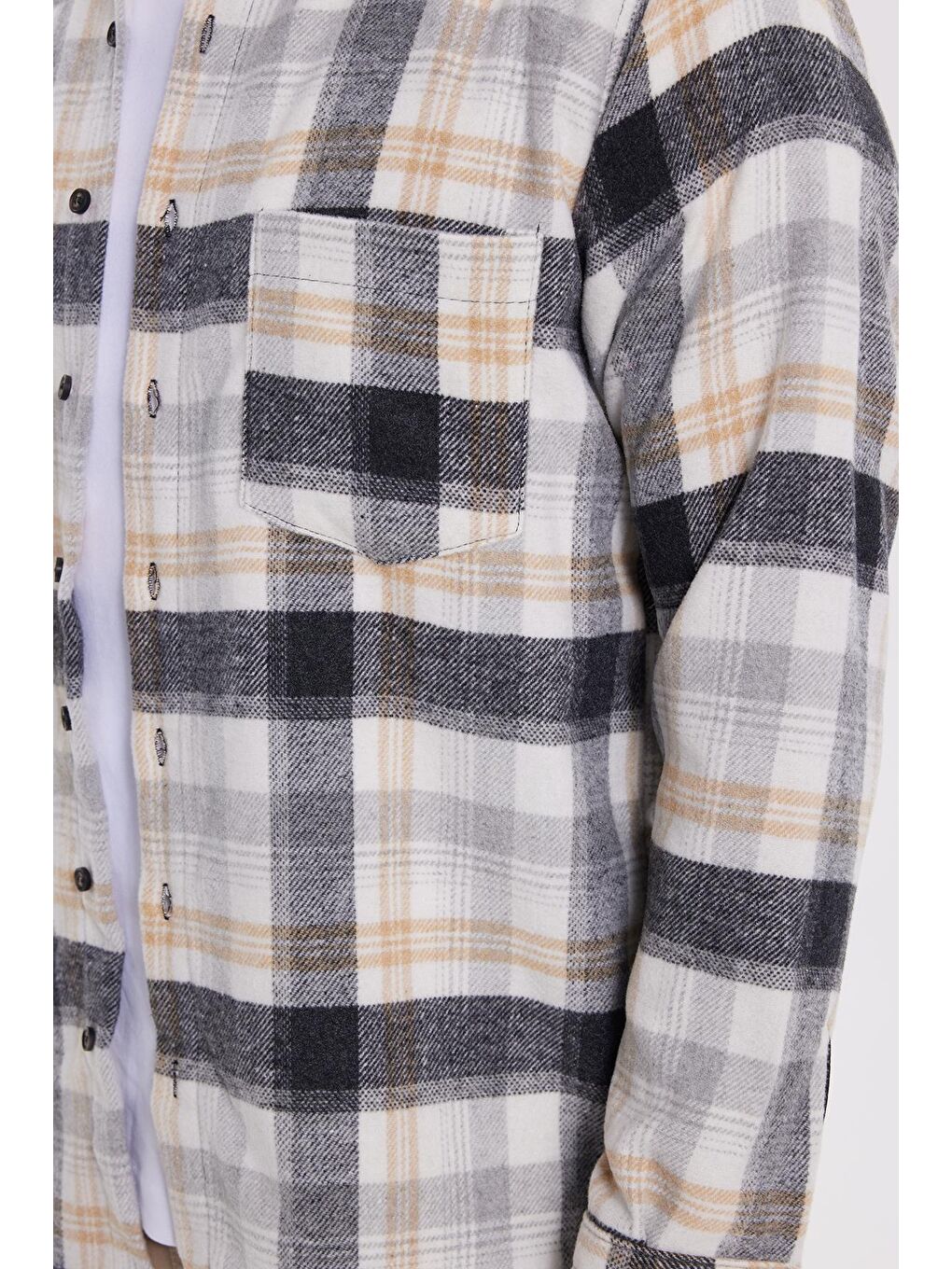 Gri Erkek Regular Fit Rahat Kesim Kışlık Kareli Oduncu Gömlek-2