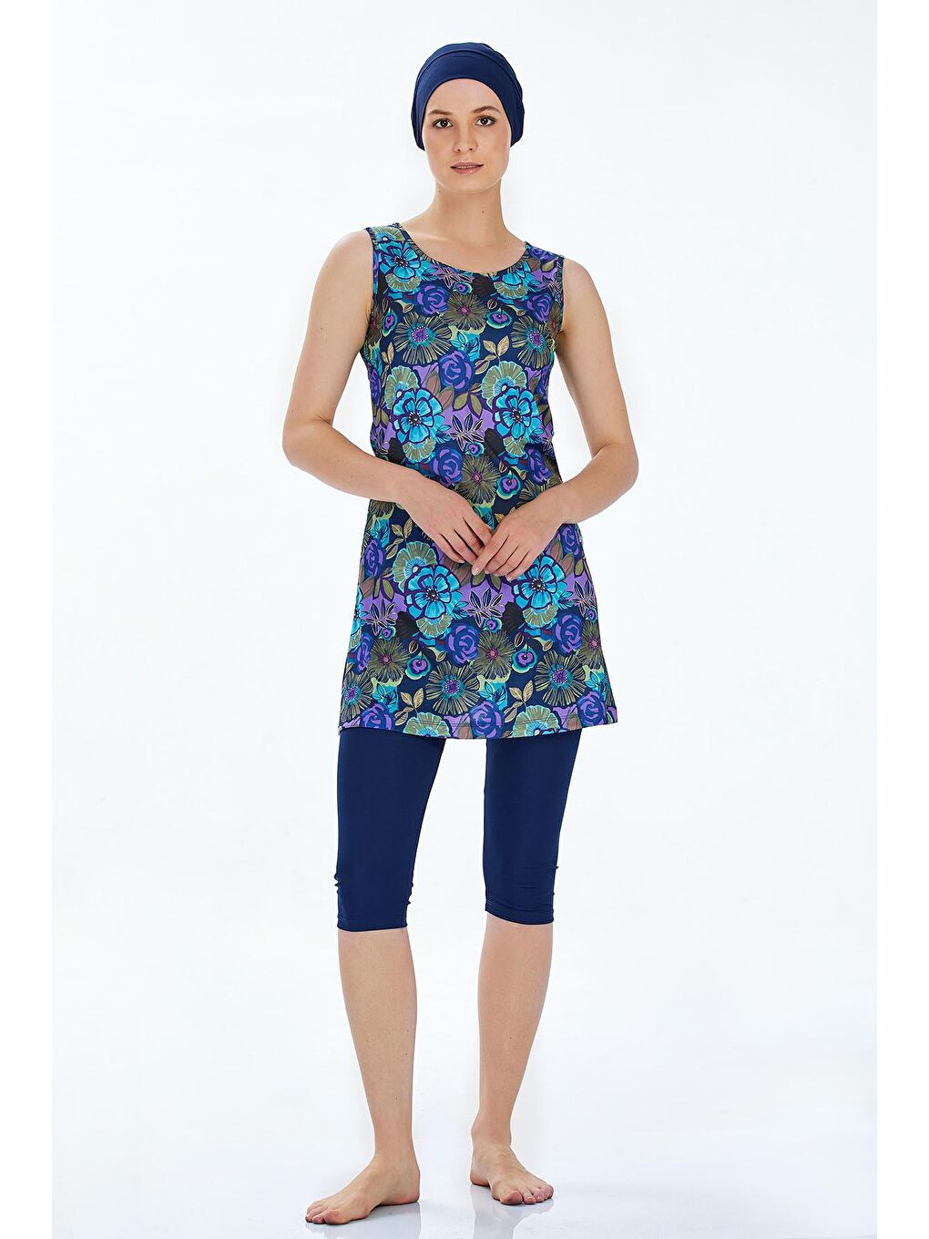 Sıfır Kol Yarı Kapalı Mayo Farren 9315 Koyu Lacivert-4