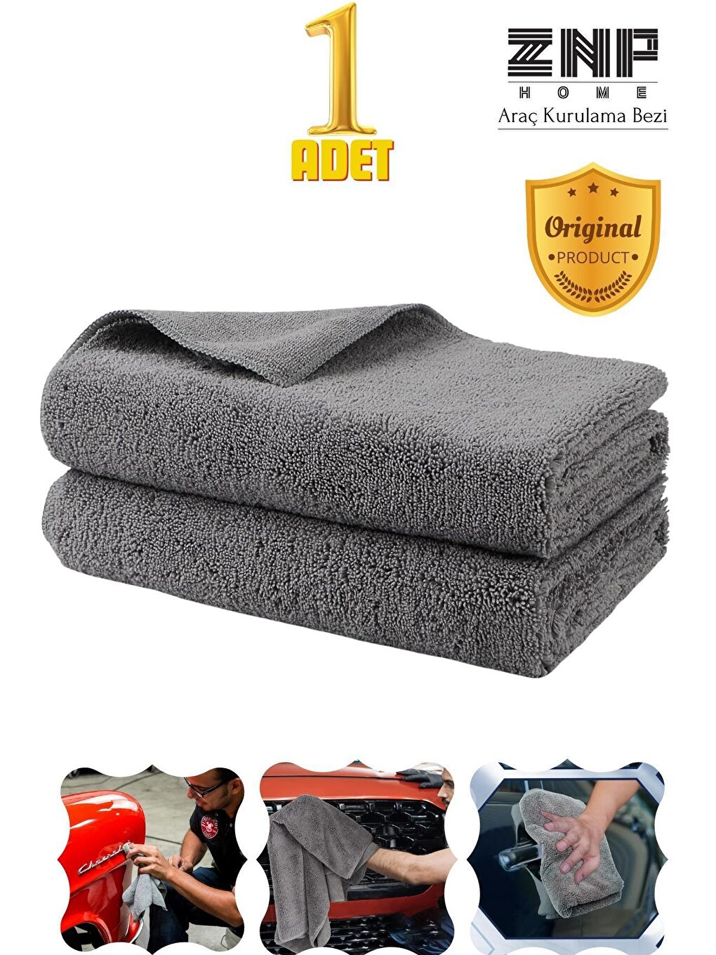 Znp Home Gri Microfiber Araç Kurulama Bezi Ekstra Su Emici Oto Tank Bezi 1 Adet 50x60 Cm