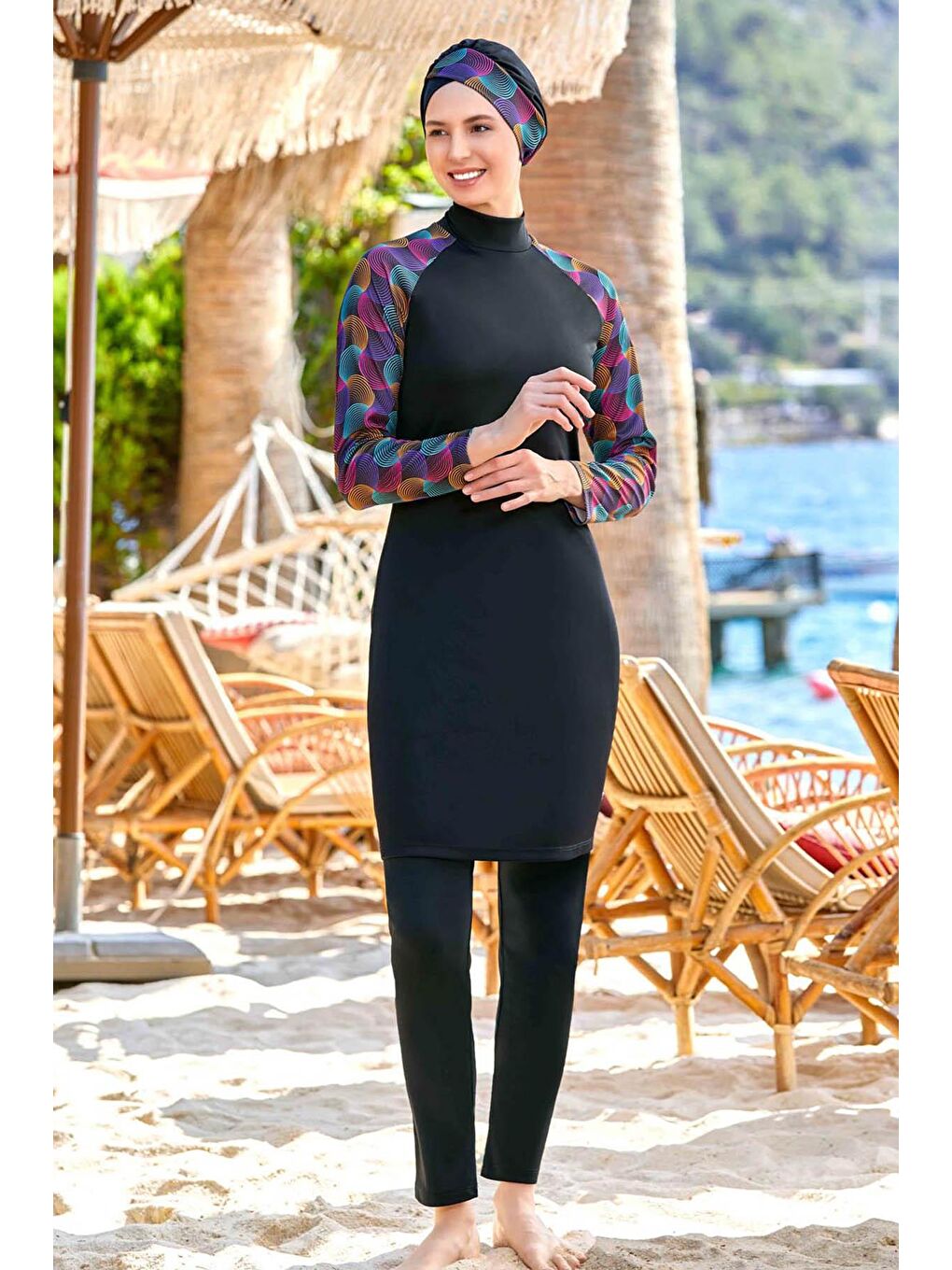 Elastanlı Tam Kapalı Tesettür Mayo  Mıla 9232 Siyah