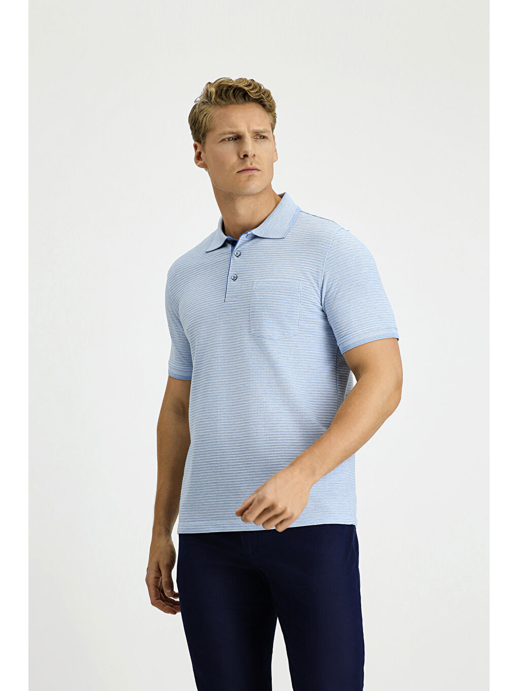 Mavi Regular Fit Desenli Elastanlı Cepli Polo Yaka Tişört