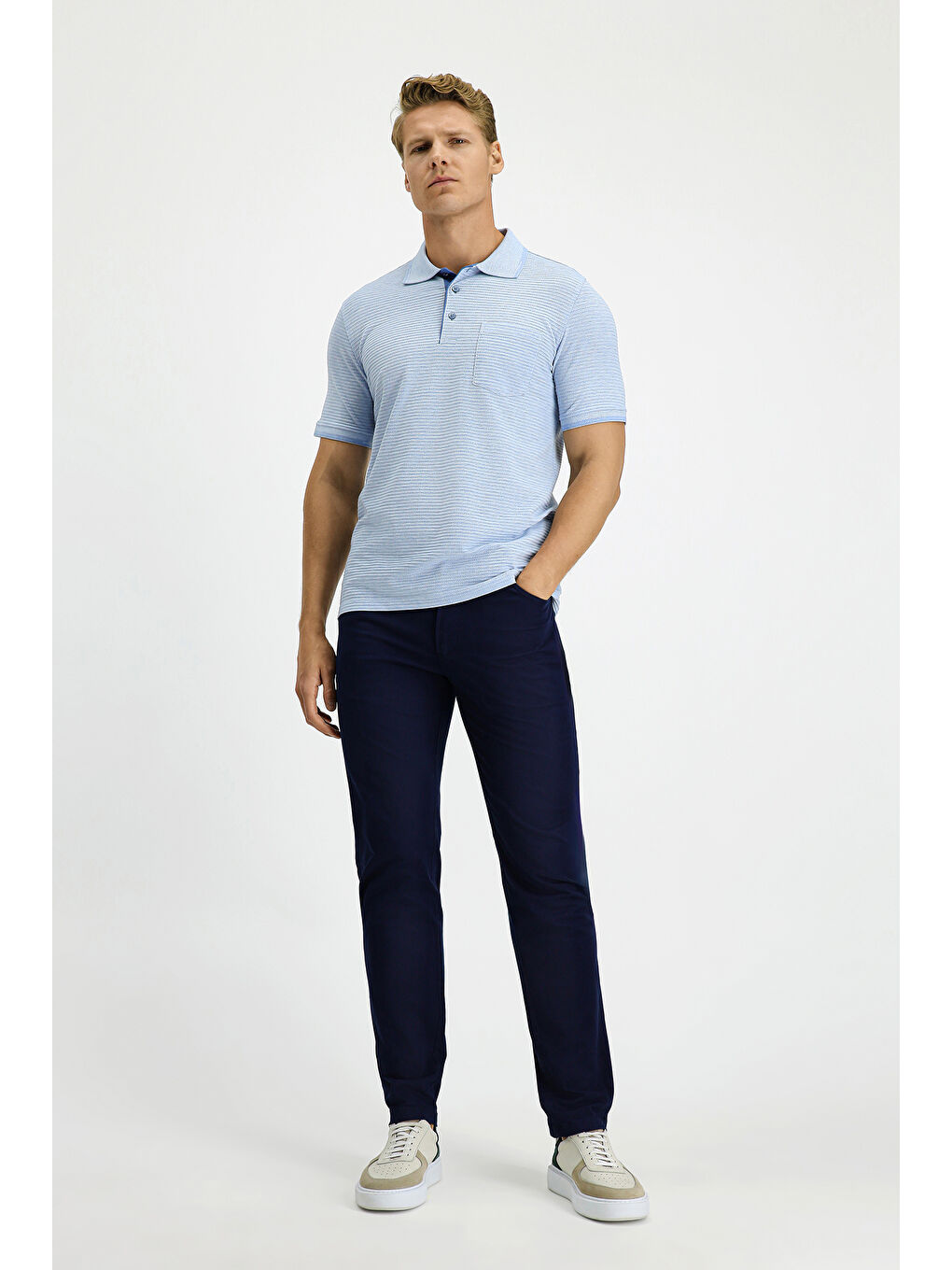 Mavi Regular Fit Desenli Elastanlı Cepli Polo Yaka Tişört-1