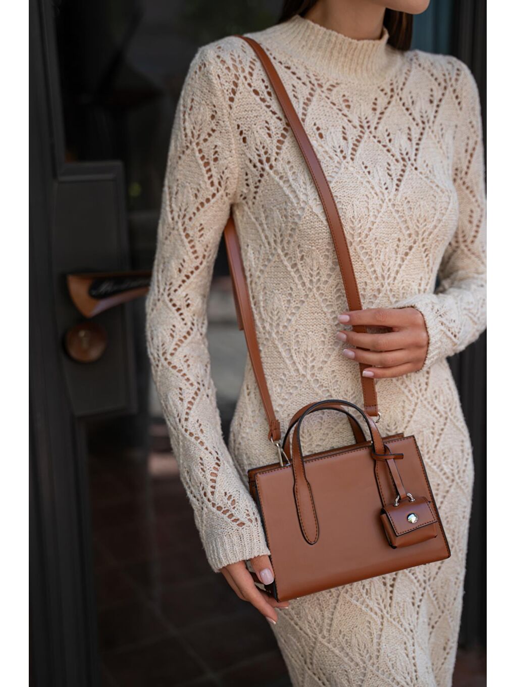 Kahverengi Safiano Küçük Shopper Kadın Çanta - Taba-3