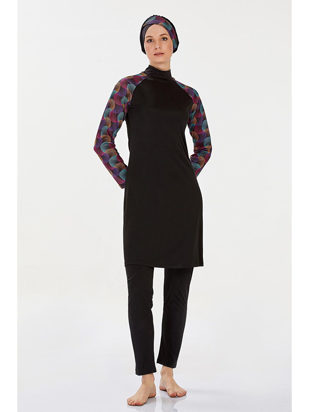 Elastanlı Tam Kapalı Tesettür Mayo  Mıla 9232 Siyah-1