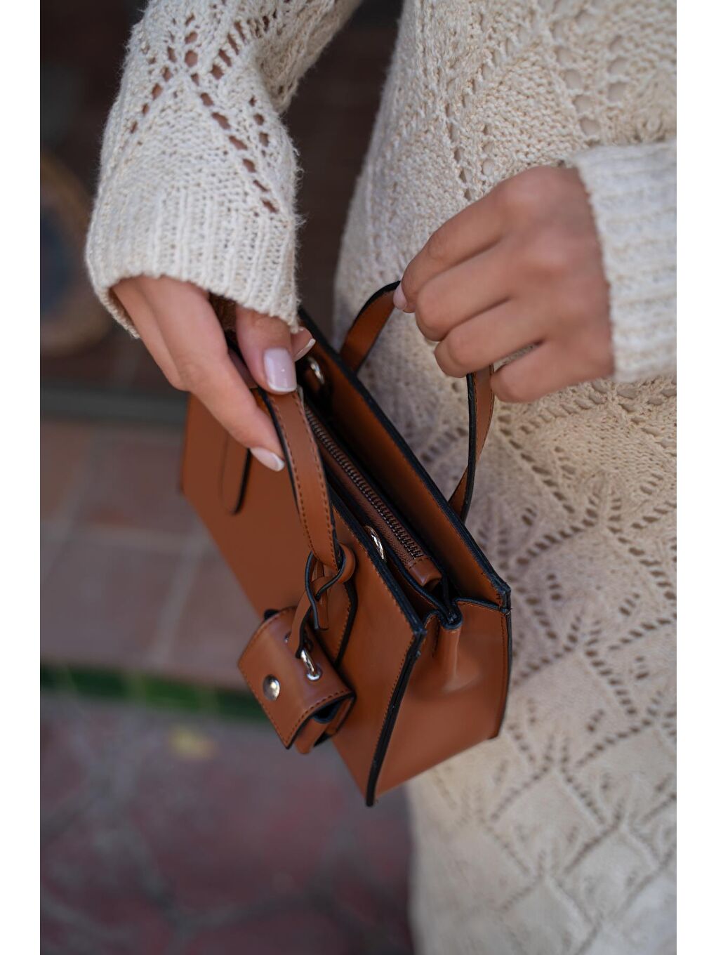 Kahverengi Safiano Küçük Shopper Kadın Çanta - Taba-4