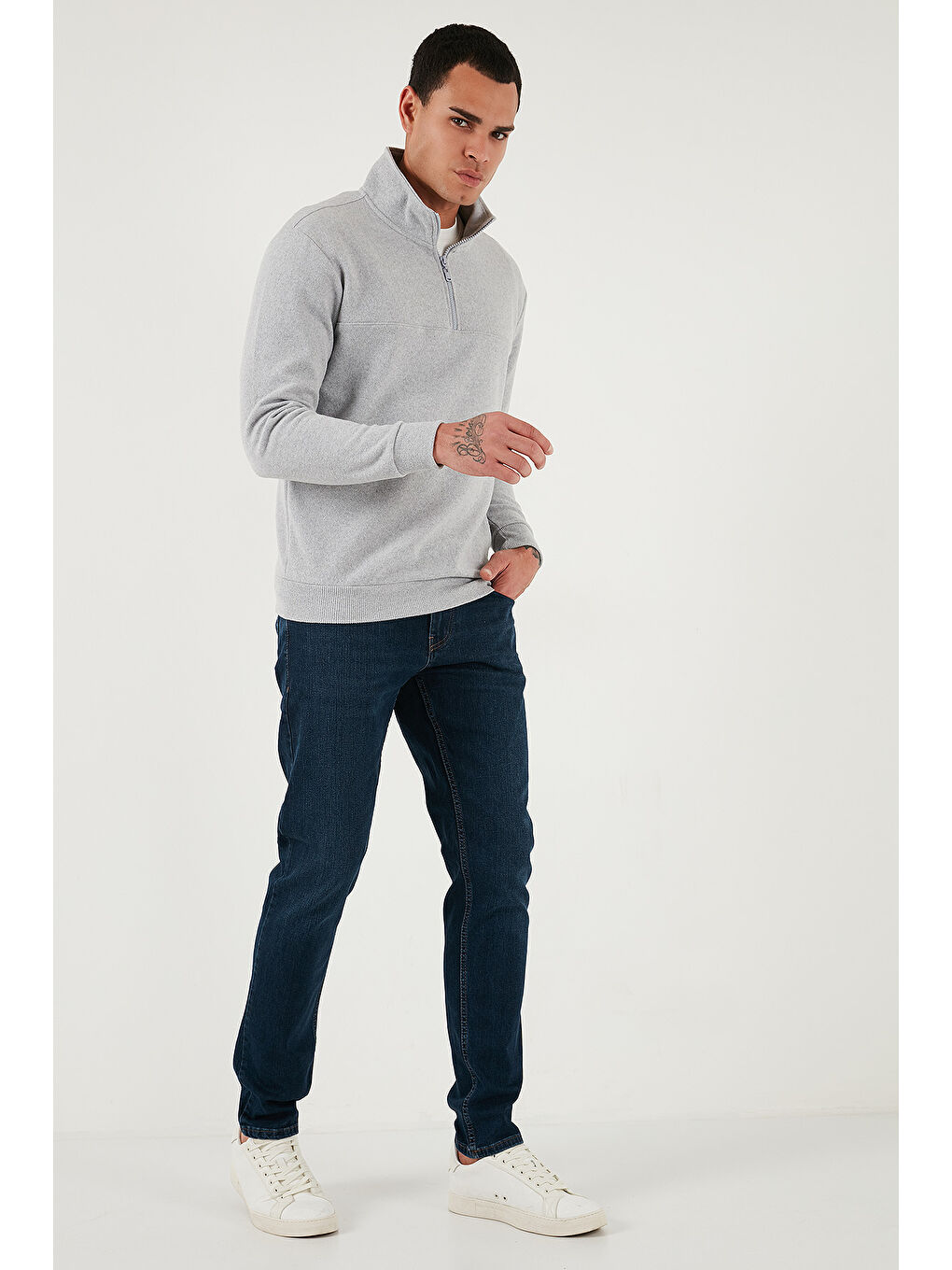 Lacivert Pamuklu Slim Fit Yüksek Bel Dar Paça Jeans 3300C28TOKYO-4