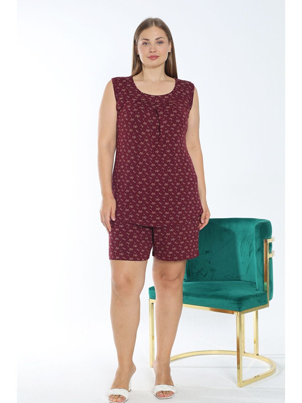 Bordo Kadın Askılı Esnek Viskon Büyük Beden Alt Üst Gecelik Takımı-1