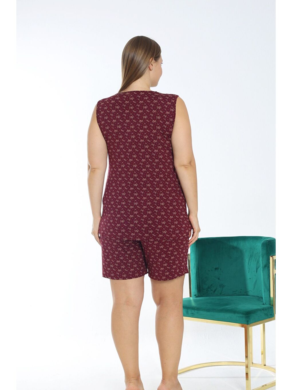 Bordo Kadın Askılı Esnek Viskon Büyük Beden Alt Üst Gecelik Takımı-3