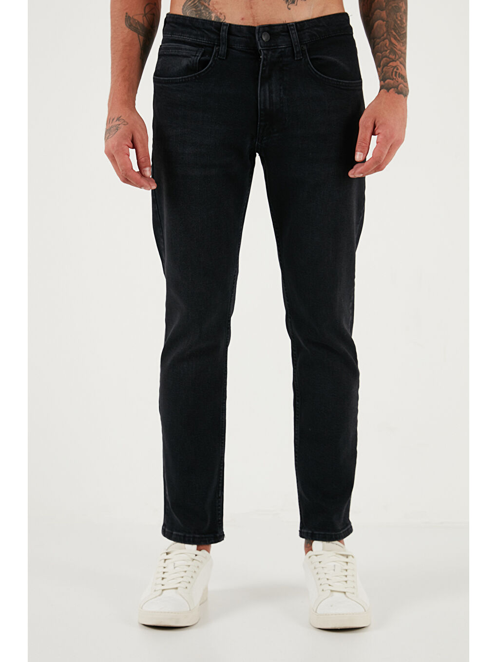 Siyah Streç Pamuklu Comfort Fit Yüksek Bel Boru Paça Jeans 4412C14TEXAS-1