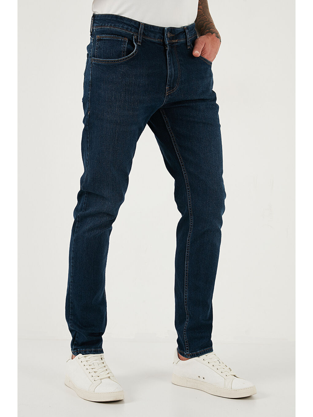 Lacivert Pamuklu Slim Fit Yüksek Bel Dar Paça Jeans 3300C28TOKYO-5