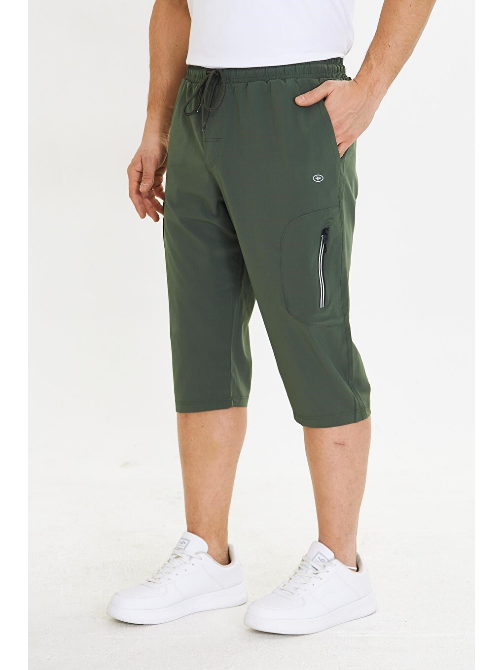 Erkek Büyük Beden Stretchfit Kargo Cepli Esnek Kapri Haki-6035b-3