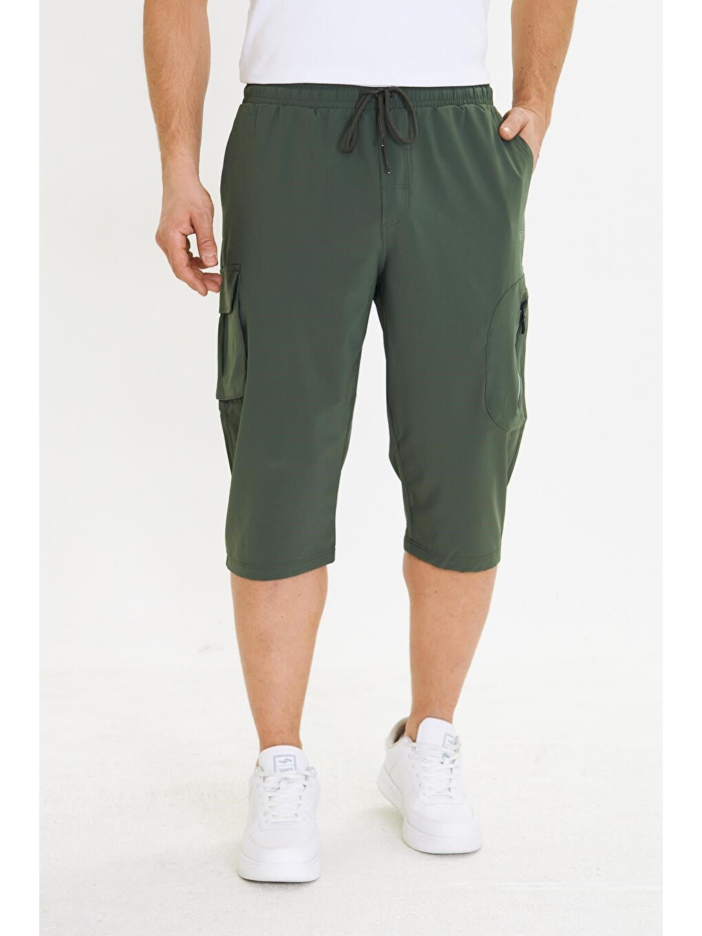 Erkek Büyük Beden Stretchfit Kargo Cepli Esnek Kapri Haki-6035b-4