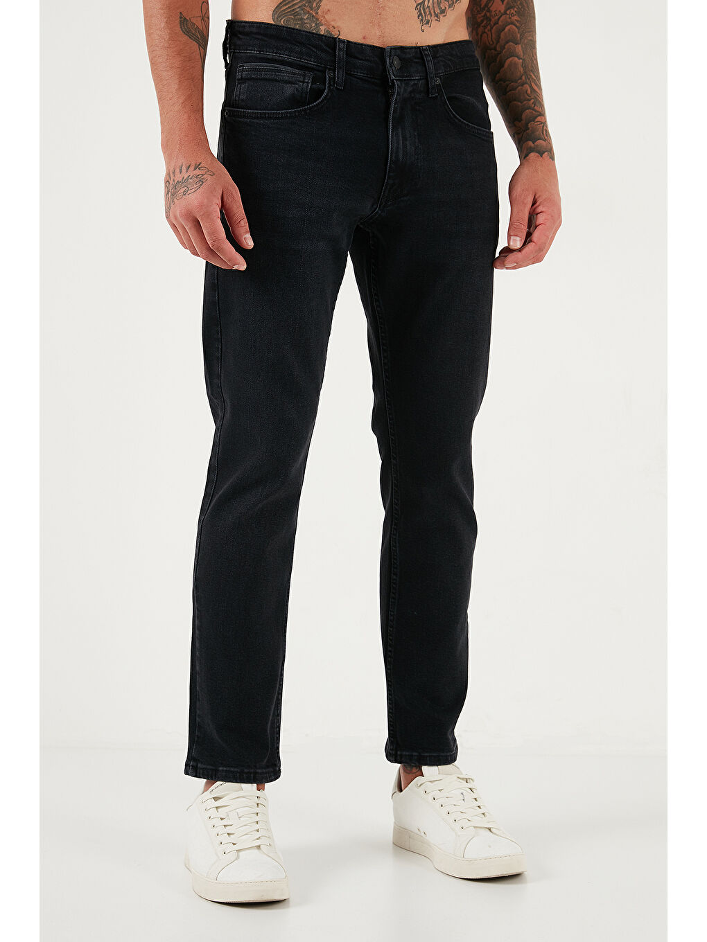 Siyah Streç Pamuklu Comfort Fit Yüksek Bel Boru Paça Jeans 4412C14TEXAS-2