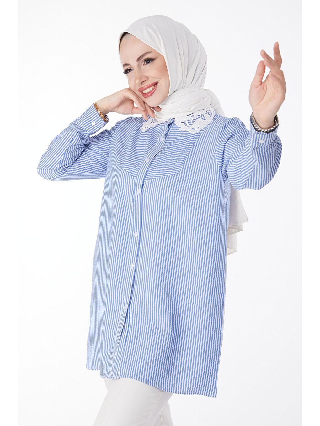 Gömlek Yaka Kadın Mavi Gömlek - 25083