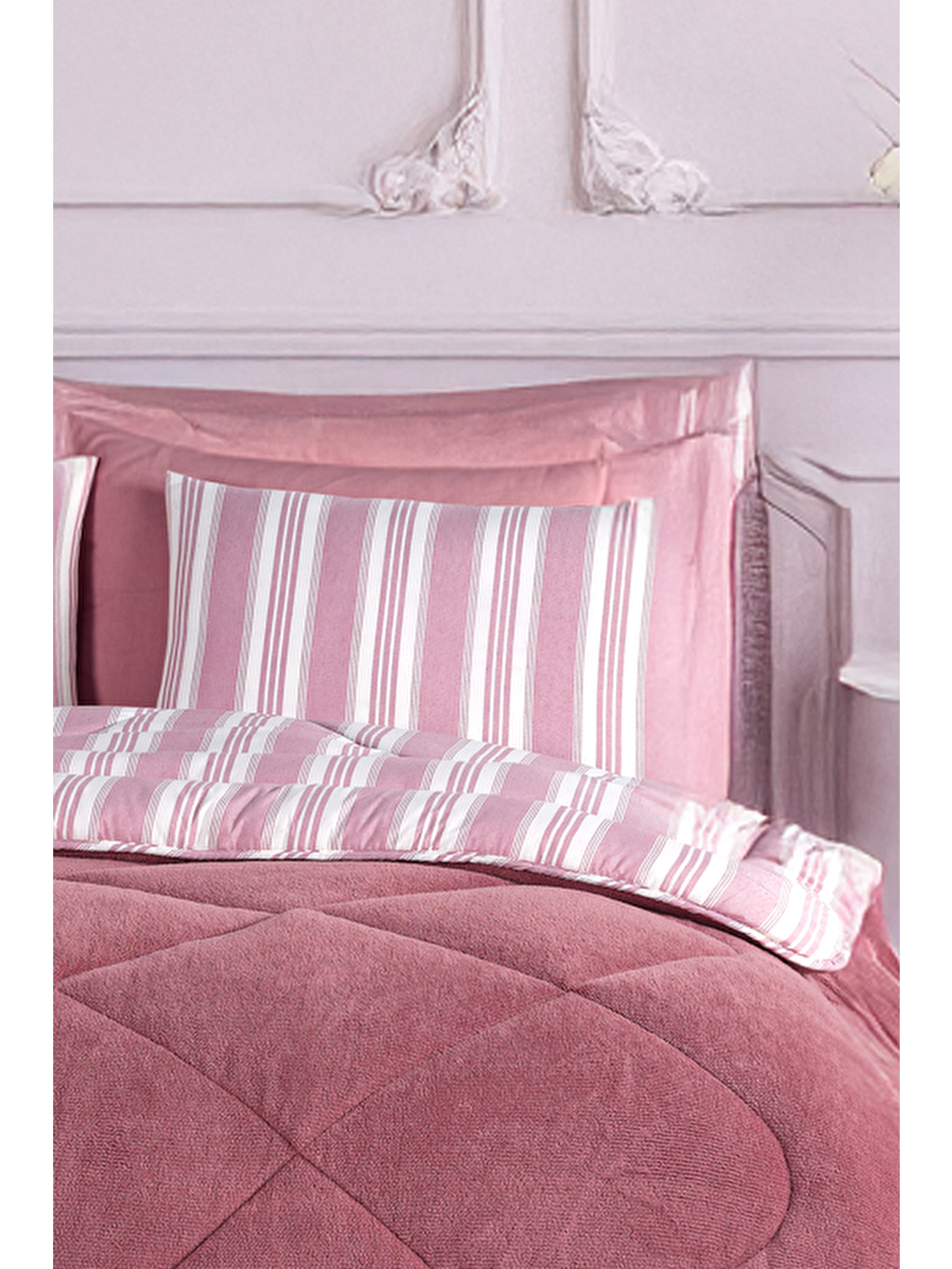 UPSTYLE Comfort Set Yeni Nesil Wellsoft Yorganlı 2 Parça Tek Kişilik Soft Line Bordo - 1