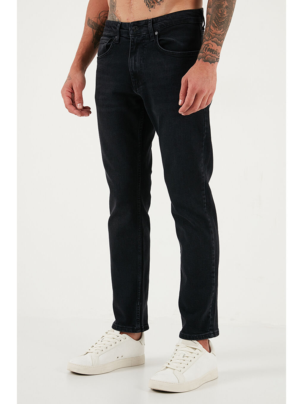 Siyah Streç Pamuklu Comfort Fit Yüksek Bel Boru Paça Jeans 4412C14TEXAS-3